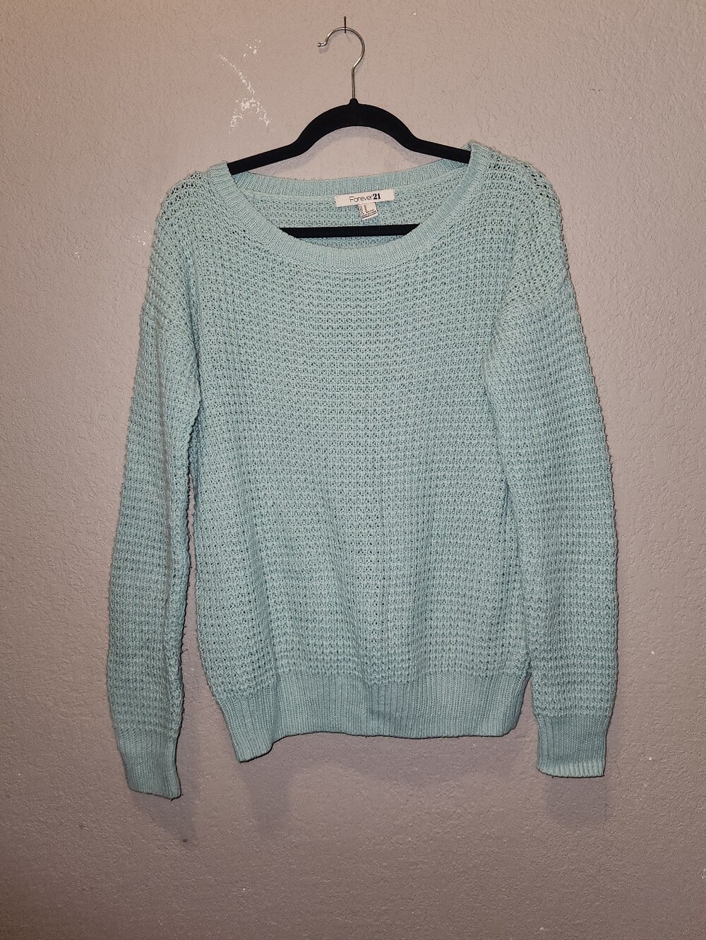 Teal Forever 21 Waffle Knit Long Sleeve Scoop Neck Sweater | Medium